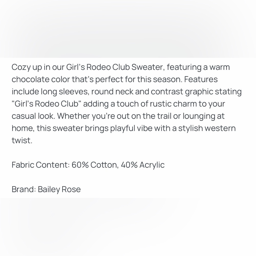 NWT Bailey Rose “Girls Rodeo” Sweater in Cocoa. - Picture 3 of 3